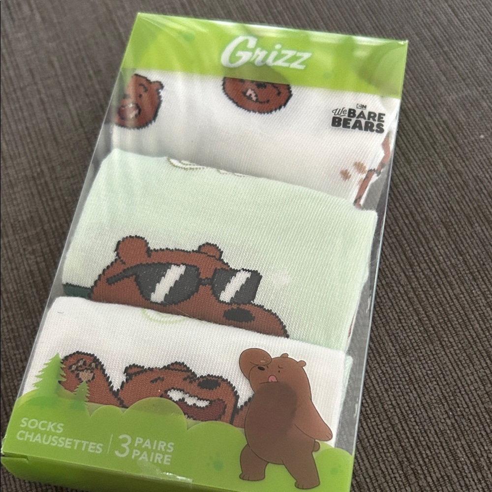 We Bare Bears Grizz Sock 3pair Bundle OS NEW - Picture 1 of 4